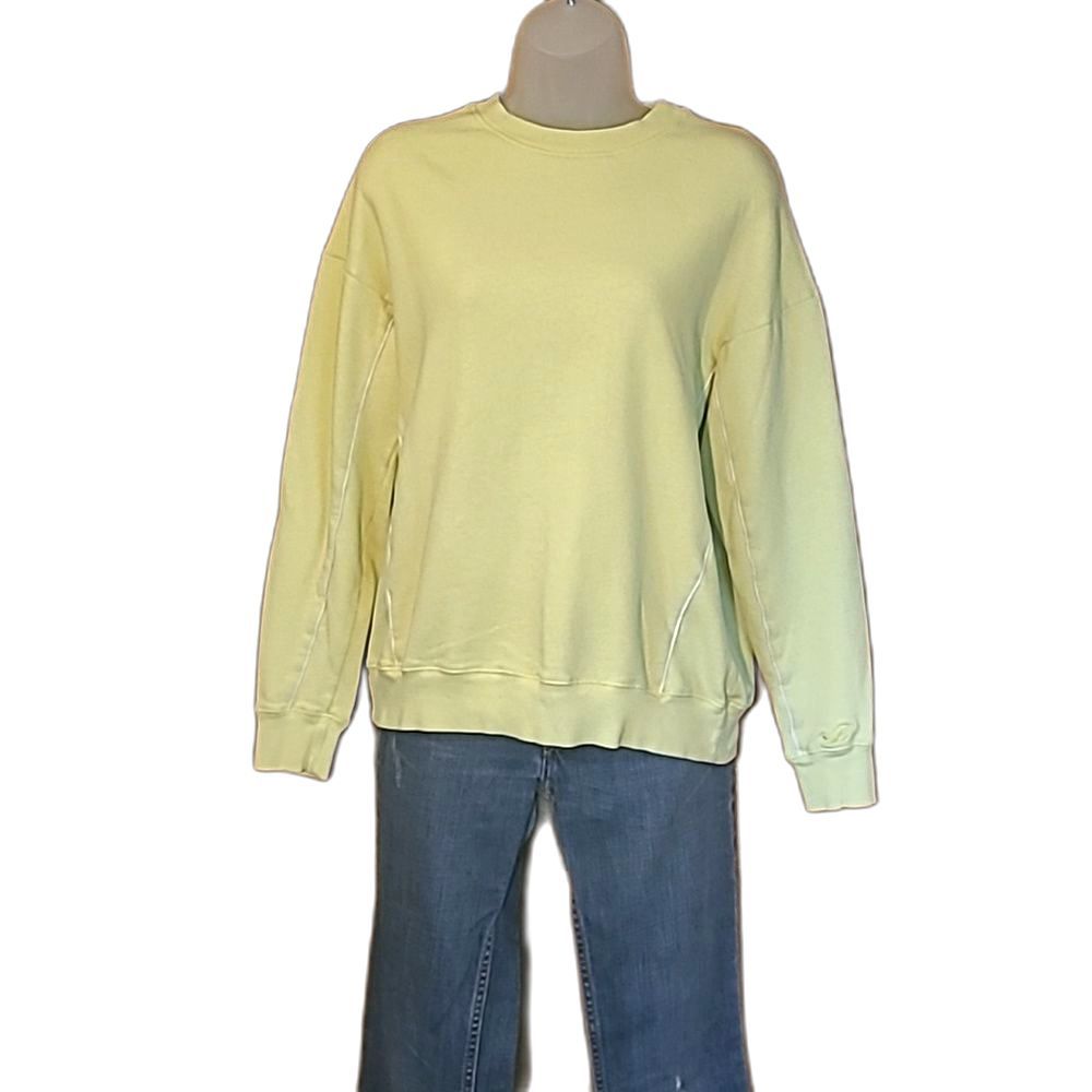Hollister Neon Pullover Sweatshirt Crewneck Side Piping Ribbed Hem Oversized Top